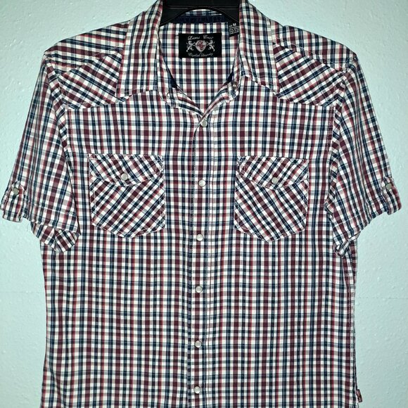 Lions Crest Western Pearl Snaps Gingham Plaid Shirt size Medium - Picture 1 of 5